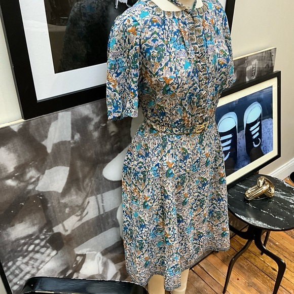 60s sky blue Turkish horseman oriental design a line short sleeve doll dress - Picture 8 of 16